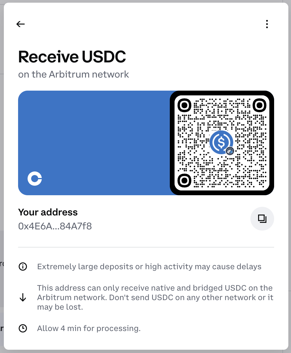 Example of selecting Arbitrum network on an exchange